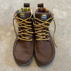 Lems Boulder Boot Men 11 Pinecone Brown Minimalist Zero Drop Nylon Boots EUC